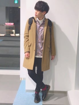 「リドム」｜「アイテム（チェスターコート）」を使った、まきおさん（メンズ・171cm）の冬コーディネート
