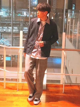 「EMMA CLOTHES（エマクローズ）のアイテム（ノーカラージャケット）」を使った、まきおさん（メンズ・171cm）の春コーディネート