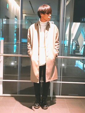 「リドム」｜「アイテム（ステンカラーコート）」を使った、まきおさん（メンズ・171cm）の秋コーディネート