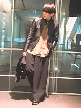 「リドム」｜「アイテム（ライダースジャケット）」を使った、まきおさん（メンズ・171cm）の冬コーディネート