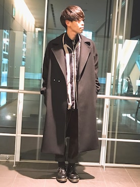 「シャリーフ(SHAREEF)」｜「アイテム（チェスターコート）」を使った、まきおさん（メンズ・171cm）の冬コーディネート