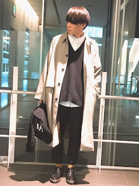 「アイテム（スラックス）」を使った、まきおさん（メンズ・171cm）の冬コーディネート