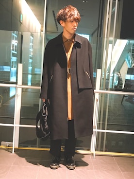 「CULLNI（クルニ）のアイテム（ステンカラーコート）」を使った、まきおさん（メンズ・171cm）の冬コーディネート