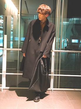 「CULLNI（クルニ）のアイテム（ステンカラーコート）」を使った、まきおさん（メンズ・171cm）の冬コーディネート