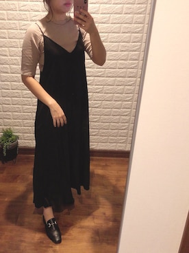 「select MOCA（セレクトモカ）の柔らかく履きやすいフェイクレザーゴールドビット付きローファー（ローファー）」を使った、さっちゃんさん（レディース・165cm）の秋コーディネート