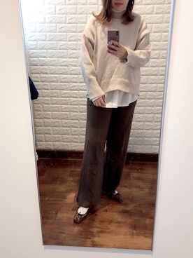 「リブニットパンツ」｜「アイテム（バレエシューズ）」を使った、さっちゃんさん（レディース・165cm）の冬コーディネート