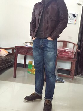「RRL（ダブル アール エル）のアイテム（ライダースジャケット）」を使った、wjy#さん（メンズ・170cm）の冬コーディネート