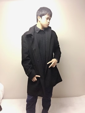 「真っ黒コーデ」｜「アイテム（その他）」を使った、西村泰一さん（メンズ・161cm）の冬コーディネート