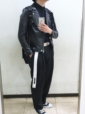 「オールスター」｜「アイテム（ライダースジャケット）」を使った、takuさん（メンズ・169cm）の春コーディネート