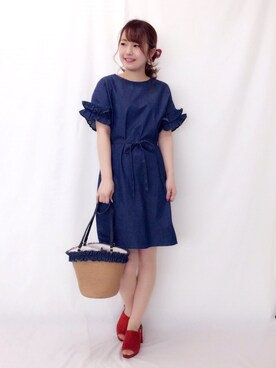 「赤い靴」｜「アイテム（サンダル）」を使った、たきさん（レディース・156cm）の冬コーディネート