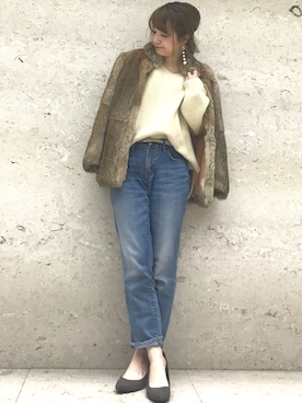 「ラビットファー」｜「アイテム（パンツ）」を使った、たきさん（レディース・157cm）の冬コーディネート