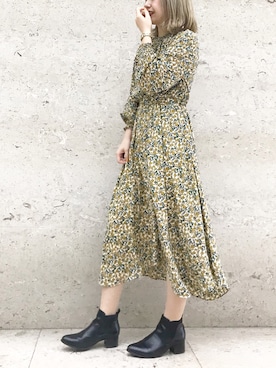 「ヴィンテージワンピース」｜「アイテム（ブーツ）」を使った、たきさん（レディース・157cm）の冬コーディネート