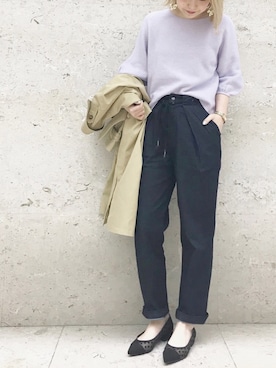 「袖ボリューム」｜「アイテム（トレンチコート）」を使った、たきさん（レディース・157cm）の春コーディネート