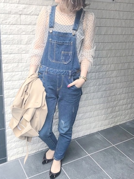 「透けトップス」｜「アイテム（オールインワン・サロペット）」を使った、たきさん（レディース・157cm）の春コーディネート