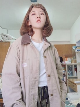 「アイテム（ステンカラーコート）」を使った、一丸さん（レディース・165cm）の秋コーディネート