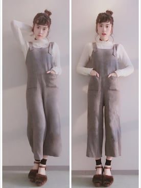 「gray」｜「アイテム（サロペット/オーバーオール）」を使った、Pinkさん（レディース・166cm）の冬コーディネート