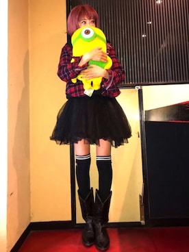「ニーハイソックス」｜「アイテム（その他）」を使った、漆黒のぷりんきぃ🌙*.｡★*ﾟさん（レディース・153cm）の冬コーディネート