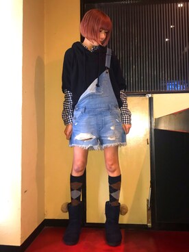 「Abercrombie&Fitch（アバークロンビーアンドフィッチ）のアイテム（オールインワン・サロペット）」を使った、漆黒のぷりんきぃ🌙*.｡★*ﾟさん（レディース・153cm）の冬コーディネート