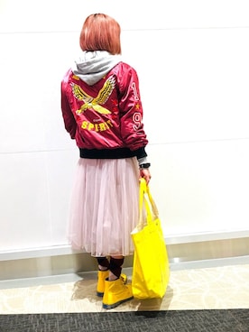 「春カラー」｜「アイテム（レインシューズ）」を使った、漆黒のぷりんきぃ🌙*.｡★*ﾟさん（レディース・153cm）の春コーディネート