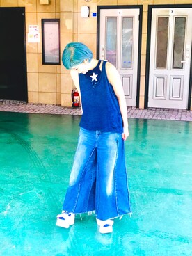 「Abercrombie&Fitch（アバークロンビーアンドフィッチ）のアイテム（タンクトップ）」を使った、漆黒のぷりんきぃ🌙*.｡★*ﾟさん（レディース・153cm）の夏コーディネート
