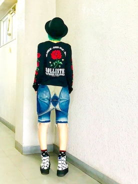「HYSTERIC GLAMOUR（ヒステリックグラマー）のアイテム（サロペット/オーバーオール）」を使った、漆黒のぷりんきぃ🌙*.｡★*ﾟさん（レディース・153cm）の夏コーディネート