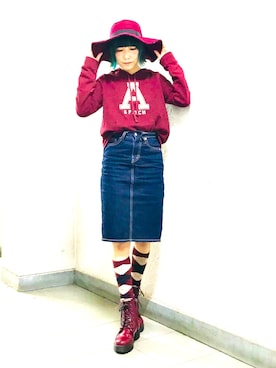 「Abercrombie&Fitch（アバークロンビーアンドフィッチ）のアイテム（帽子）」を使った、漆黒のぷりんきぃ🌙*.｡★*ﾟさん（レディース・153cm）の秋コーディネート
