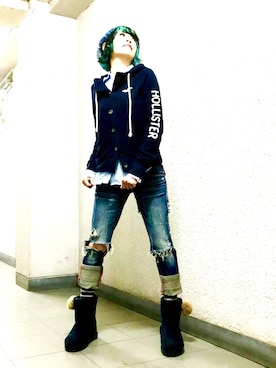 「ムートンブーツ」｜「アイテム（ポンチョ）」を使った、漆黒のぷりんきぃ🌙*.｡★*ﾟさん（レディース・153cm）の秋コーディネート