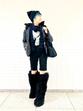 「お正月」｜「アイテム（ニットキャップ/ビーニー）」を使った、漆黒のぷりんきぃ🌙*.｡★*ﾟさん（レディース・153cm）の冬コーディネート