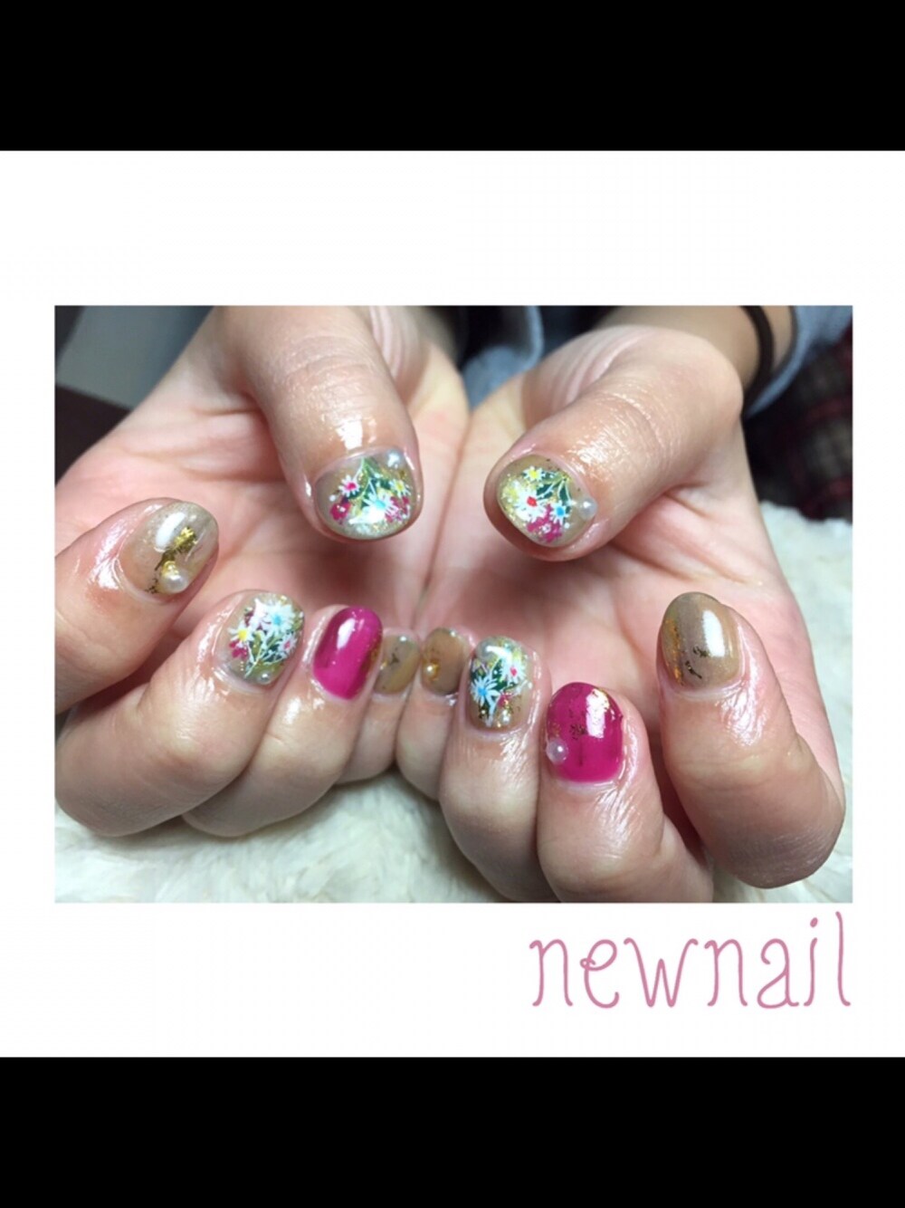 「ピンク、冬、お花見、キラキラ、ベージュ、ネイル、nail 、パール、ディーゼル、パーカー」｜「no brandのアイテム（その他、ピンク系）」を使った、あすかぴさん（レディース・164cm）の冬コーディネートの1枚目の写真