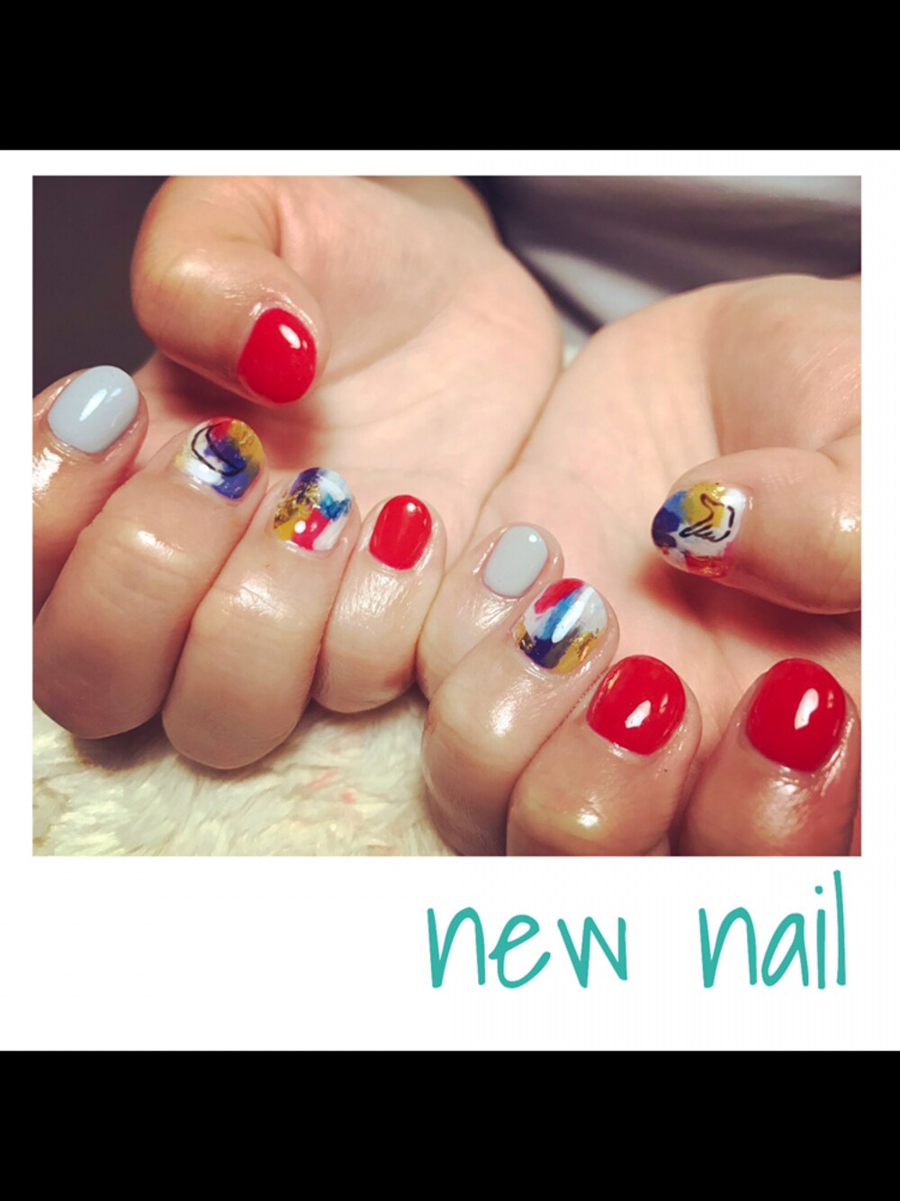 「カジュアル、spring、ベルイエロー、nail 、ネイル、赤、red、newnail、グレー、美女と野獣キャンペーン」｜「no brandのアイテム（その他、その他）」を使った、あすかぴさん（レディース・164cm）の春コーディネートの1枚目の写真