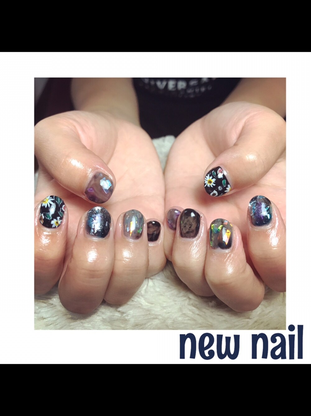 「カジュアルコーデ、プチプラ、夏コーデ、ネイル、nail 、黒、newnail、ハナガラ、キラキラ、パンツスタイル」｜「no brandのアイテム（その他、ブラック系）」を使った、あすかぴさん（レディース・164cm）の夏コーディネートの1枚目の写真