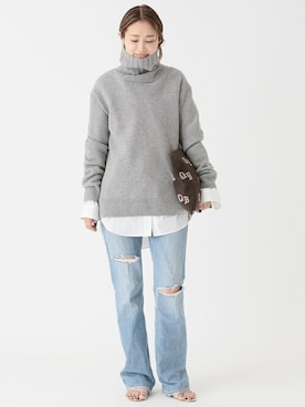 「ボリュームニット」｜「アイテム（アクセサリー）」を使った、MIZUさん（レディース・162cm）の冬コーディネート