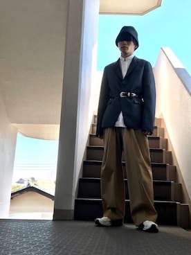 「変形パンツ」｜「アイテム（ジャケット/アウター）」を使った、shinさん（メンズ・172cm）の秋コーディネート