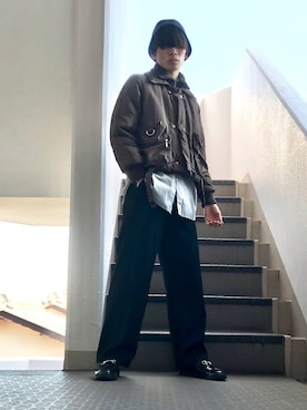 「レディース」｜「アイテム（スラックス）」を使った、shinさん（メンズ・172cm）の秋コーディネート