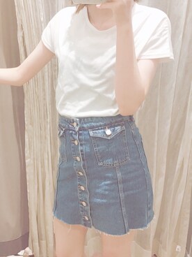 「OLIVE des OLIVE（オリーブデオリーブ）のアイテム（Tシャツ/カットソー、ホワイト系）」を使った、manyaさん（レディース・161cm）の夏コーディネート