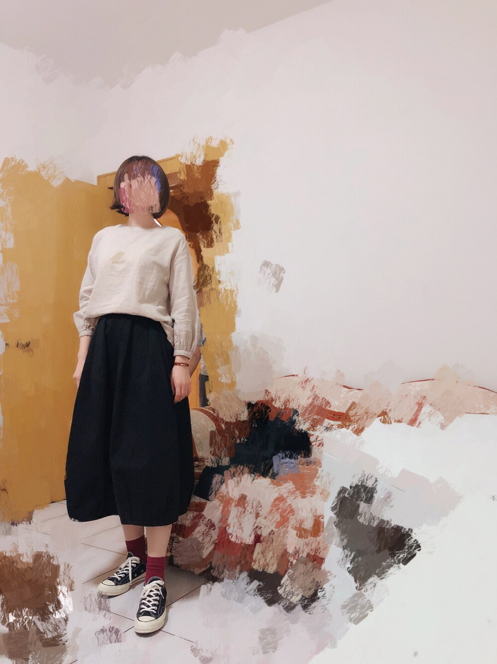 「mujiのアイテム（トップス、ベージュ系）」を使った、喝热水的小怪兽さん（レディース・168cm）の春コーディネートの1枚目の写真