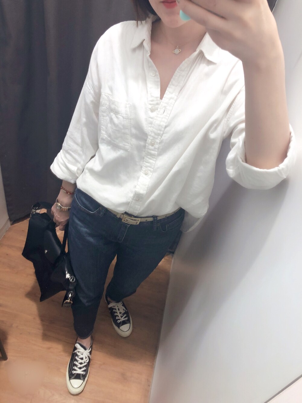 「APM Monacoのアイテム（ネックレス、ゴールド系）」を使った、喝热水的小怪兽さん（レディース・168cm）の春コーディネートの1枚目の写真