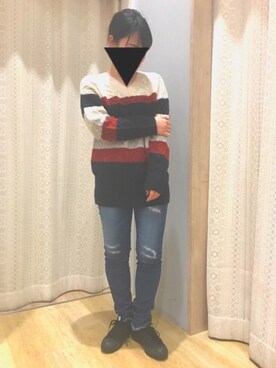 「NICE CLAUP（ナイスクラップ）のアイテム（ニット/セーター）」を使った、おかゆさん（レディース・154cm）の秋コーディネート
