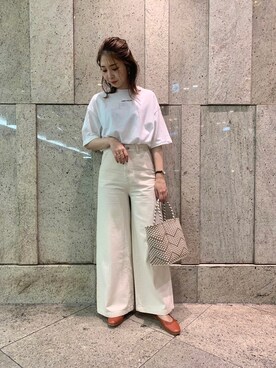 「SENSE OF PLACE by URBAN RESEARCH（センスオブプレイスバイアーバンリサーチ）のスクエアトウセンターシームフラットシューズ（パンプス）」を使った、rioさん（レディース・160cm）の夏コーディネート