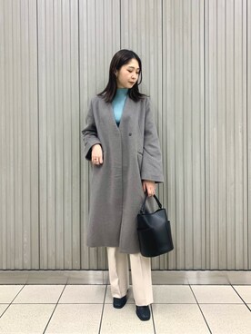 「SENSE OF PLACE by URBAN RESEARCH（センスオブプレイスバイアーバンリサーチ）のアイテム（ノーカラーコート）」を使った、rioさん（レディース・160cm）の冬コーディネート