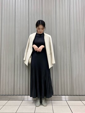 「SENSE OF PLACE by URBAN RESEARCH（センスオブプレイスバイアーバンリサーチ）のアイテム（ノーカラージャケット）」を使った、rioさん（レディース・160cm）の冬コーディネート