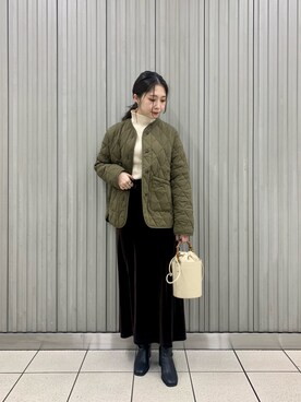 「SENSE OF PLACE by URBAN RESEARCH（センスオブプレイスバイアーバンリサーチ）のアイテム（ノーカラージャケット）」を使った、rioさん（レディース・160cm）の冬コーディネート