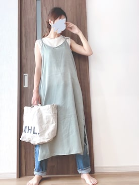 「MHL.（エムエイチエル）のHEAVY LINEN CANVAS（トートバッグ）」を使った、miiさん（レディース・164cm）の夏コーディネート