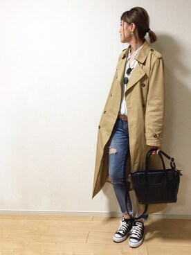 「Ungrid（アングリッド）のフレイドヘムストスリ（デニムパンツ）」を使った、erina さん（レディース・165cm）の春コーディネート