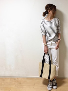 「UNIQLO（ユニクロ）のWOMEN スリムボーイフレンドフィットアンクルジーンズB（デニムパンツ）」を使った、erina さん（レディース・165cm）の春コーディネート