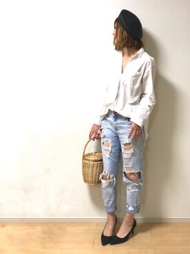 「ペーパーハット」｜「アイテム（ハンチング/ベレー帽）」を使った、erina さん（レディース・165cm）の春コーディネート