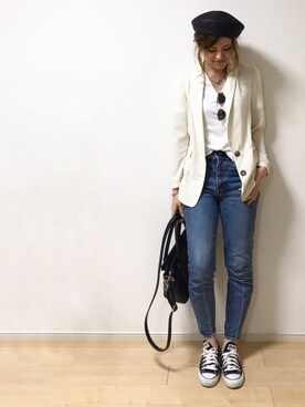 「ペーパーハット」｜「アイテム（ハンチング/ベレー帽）」を使った、erina さん（レディース・165cm）の春コーディネート