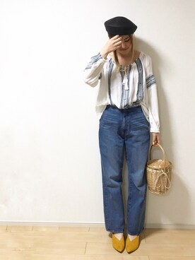 「ペーパーハット」｜「アイテム（ハンチング/ベレー帽）」を使った、erina さん（レディース・165cm）の夏コーディネート