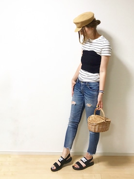 「Ungrid（アングリッド）のフレイドヘムストスリ（デニムパンツ）」を使った、erina さん（レディース・165cm）の夏コーディネート