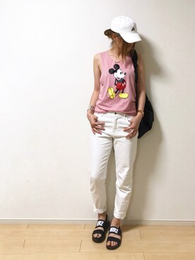 「UNIQLO（ユニクロ）のWOMEN スリムボーイフレンドフィットアンクルジーンズB（デニムパンツ）」を使った、erina さん（レディース・165cm）の夏コーディネート